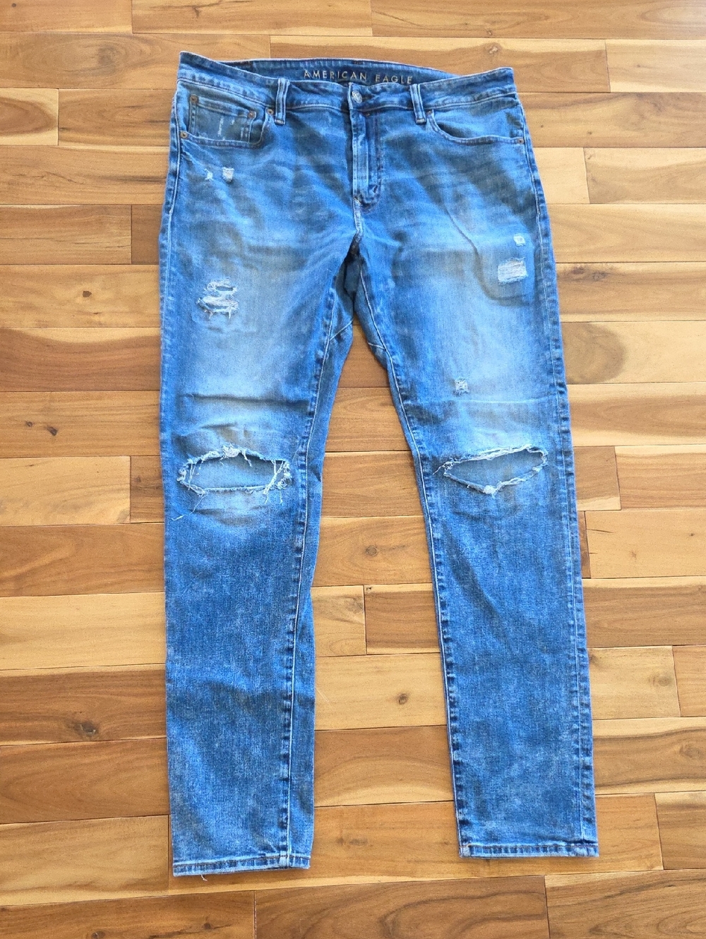 American Eagle Outfitters Men's Ripped Light Blue Skinny Jeans